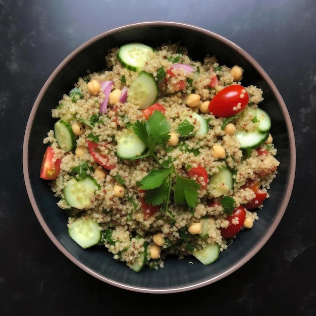 Ensalada de couscous con garbanzos, tomates y pepinos