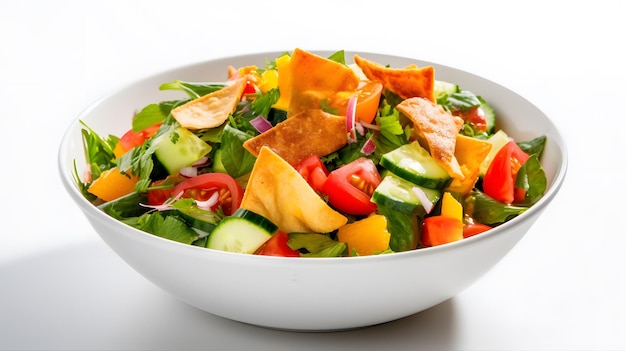 Ensalada fattoush fresca y ácida con verduras crujientes y un aderezo picante IA generativa