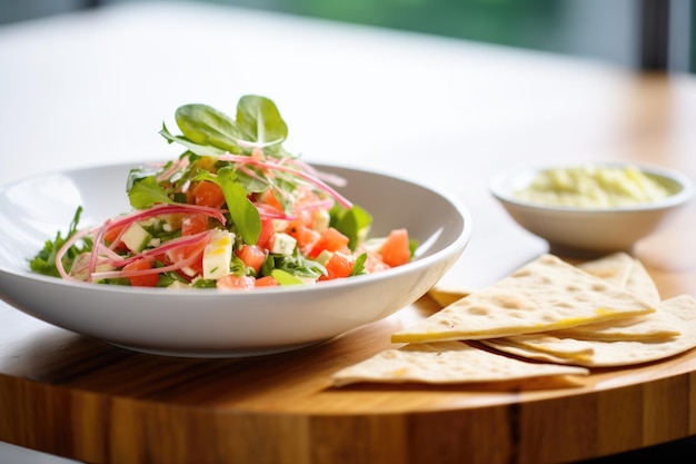 Ensalada de feta y sandía con pan de pita