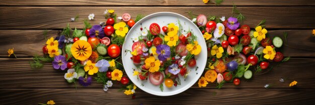 Foto ensalada fresca y saludable en un plato blanco con espacio de copia en el lado izquierdo para la colocación de texto