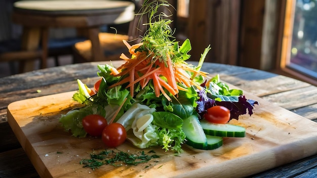 Ensalada fresca sobre un fondo de madera