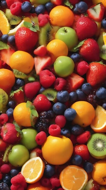 Foto la ensalada de frutas derramada en el suelo era un lío de colores vibrantes y texturas generativas.