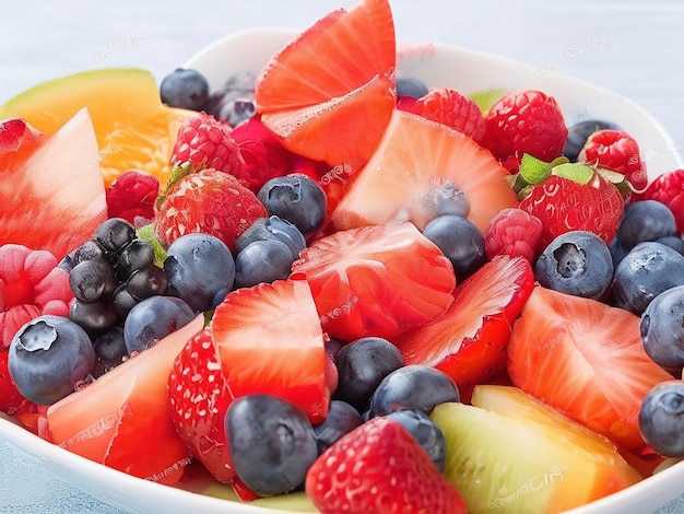 Ensalada de frutas frescas fresa arándano frambuesa frambuesa melón uva naranja