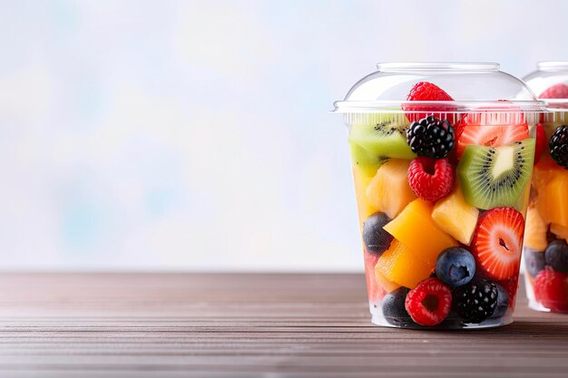 Foto ensalada de frutas frescas para ir con el espacio de copia