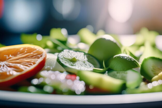 ensalada de frutas frescas en un plato blanco