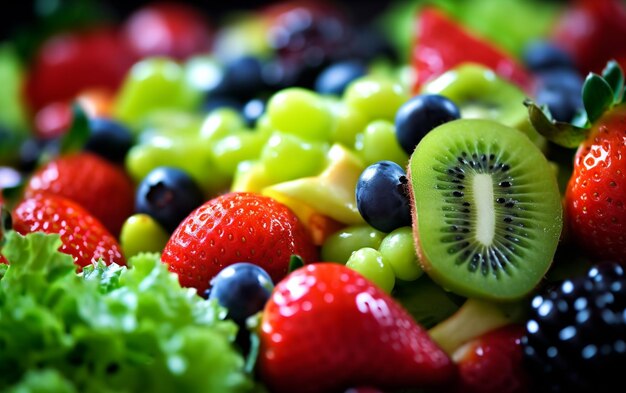 Una ensalada de frutas con la palabra kiwi