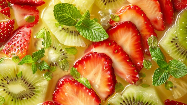 Ensalada de frutas de verano con fresas, kiwi y piña