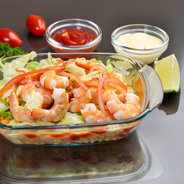 Foto ensalada de gambas con verduras gambas a la plancha sopa de gambas gambas fritas