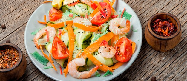 Foto ensalada de gambas y verduras