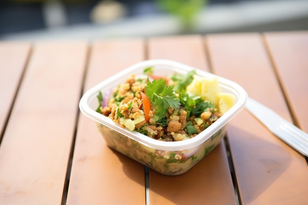 Ensalada de garbanzos en recipiente togo para una opción de almuerzo saludable