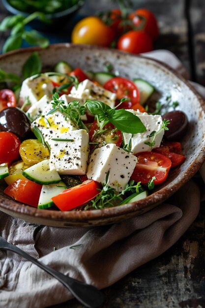 Ensalada griega rústica con queso de oveja Orientación vertical