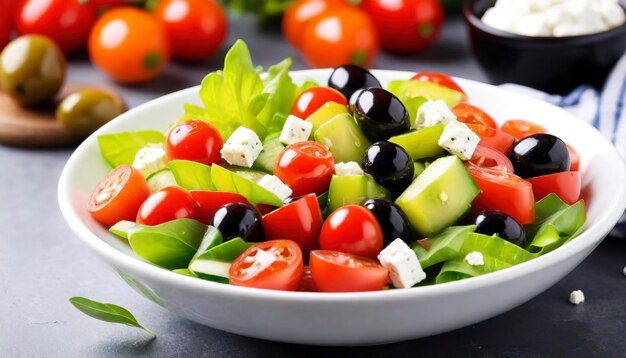 Ensalada griega con verduras frescas aceitunas y queso feta