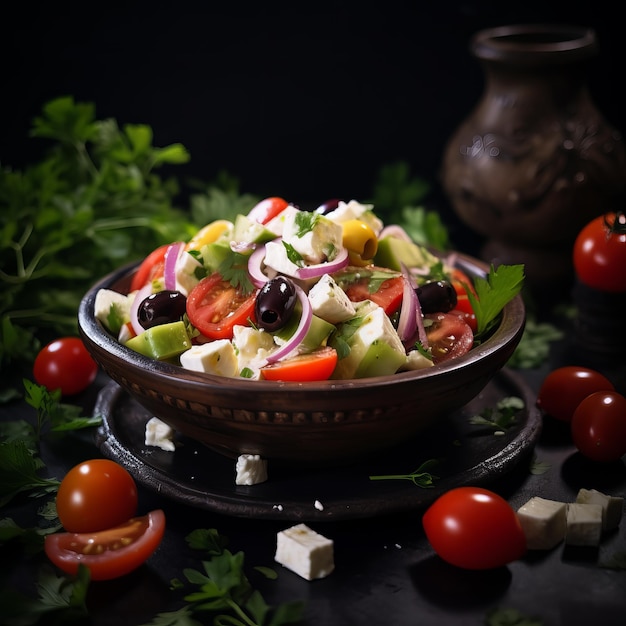 Ensalada griega con verduras frescas y queso feta