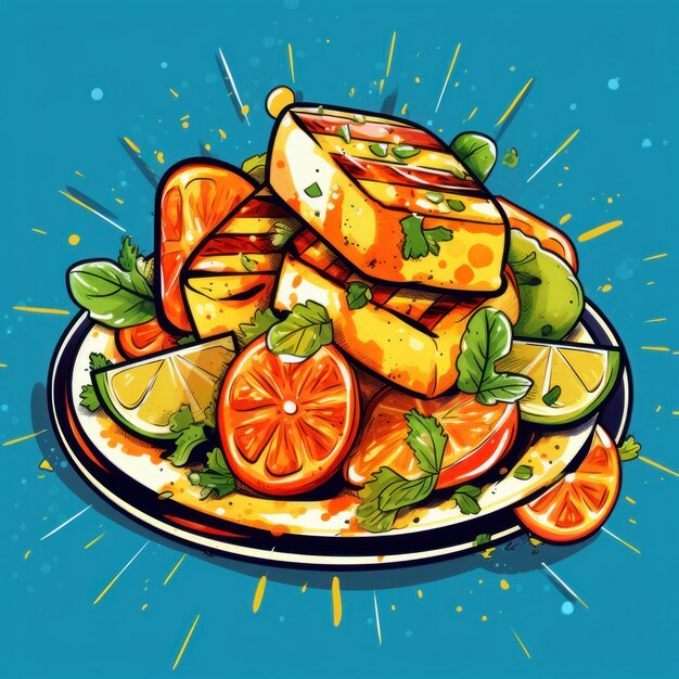 Foto ensalada de halloumi a la parrilla con un estilo artístico