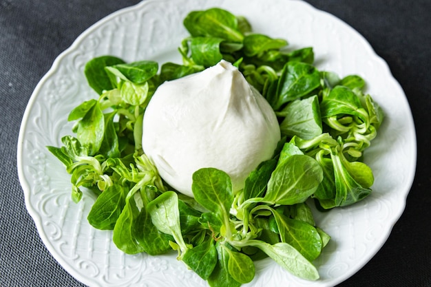 Ensalada de hojas de buratta verde mezcla de comida fresca y saludable comida snack dieta en la mesa espacio de copia comida