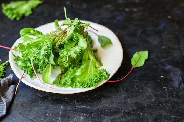 Ensalada de hojas verdes mezcla verduras tamaño de la porción