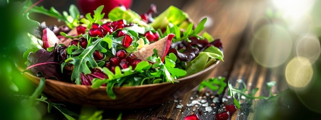 Foto ensalada de invierno colorida con verduras mixtas endíbeas belgas y semillas de granada