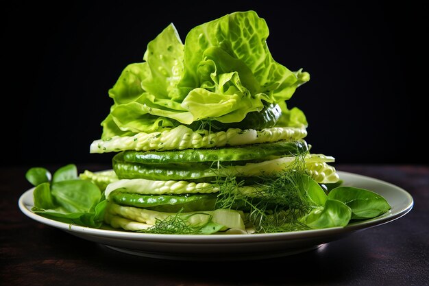 Ensalada de lechuga en el plato Macro Shot