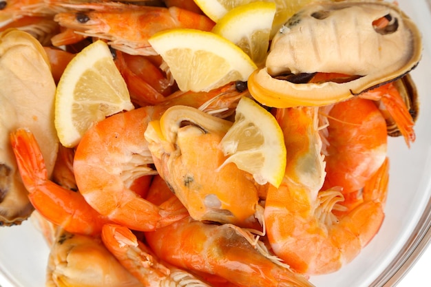 Ensalada de mariscos en un recipiente aislado en blanco