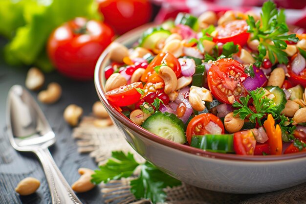 Una ensalada nutritiva con nueces y verduras