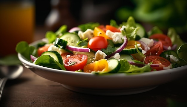 Ensalada orgánica fresca con tomate cherry y mozzarella generada por IA