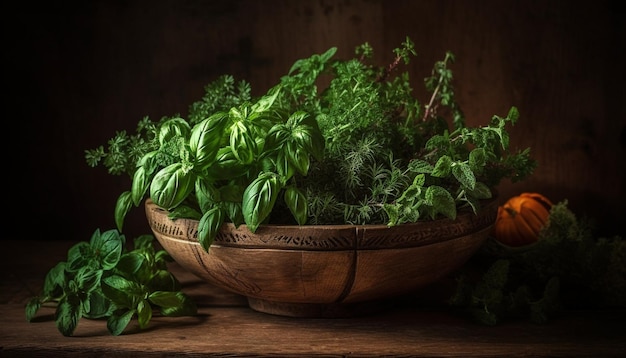 Ensalada orgánica fresca con tomates maduros y guarnición perfumada de cilantro generada por IA