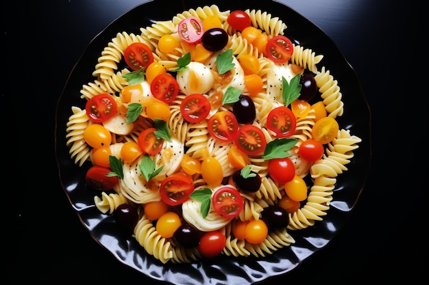 Ensalada de pasta de ángulo alto con vinagre balsámico y hierbas