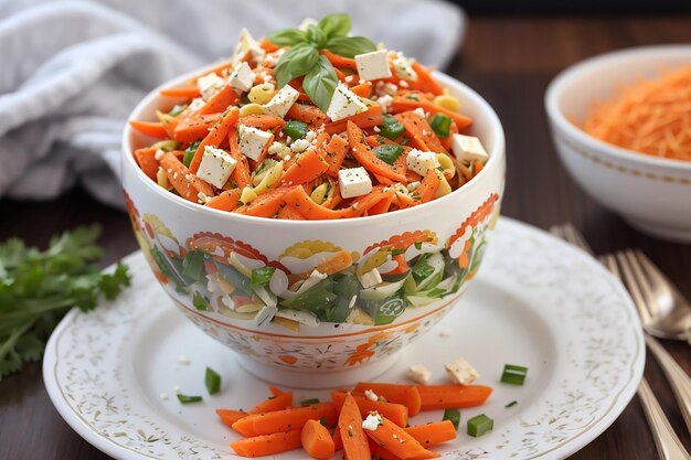 Ensalada de pasta de zanahorias con feta