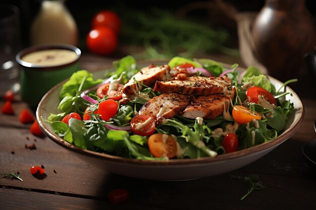 Ensalada de pollo con un aderezo picante de jalapeno