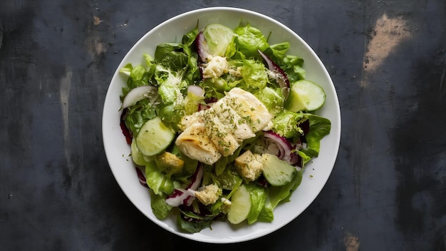 Foto la ensalada de pollo césar en la mesa