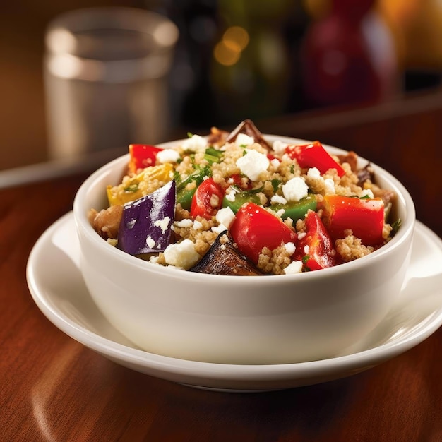 Ensalada de quinoa con tomates de berenjena y queso feta