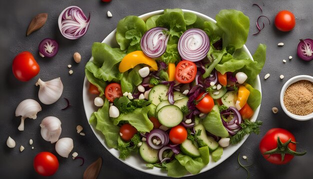 una ensalada con rábanos tomates y rábanos