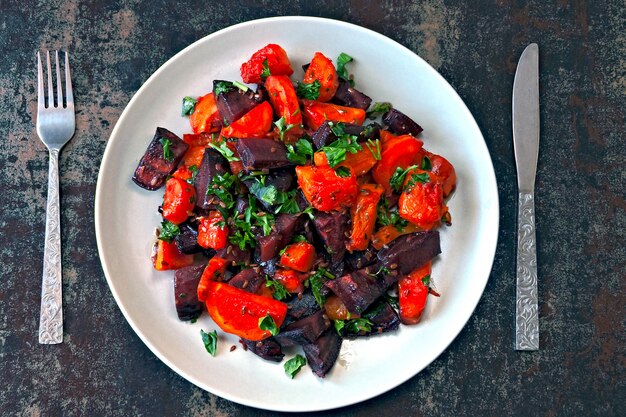 Ensalada de remolacha con calabaza y zanahoria.