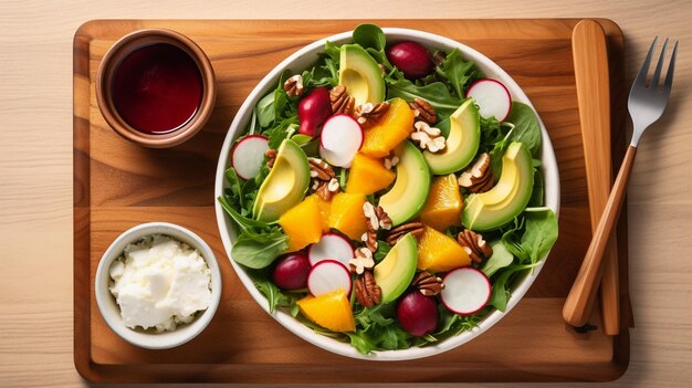 Ensalada de rúcula fresca con remolacha de aguacate mozzarella