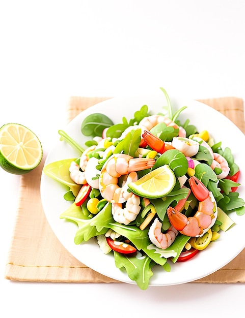 Ensalada de salmón y aguacate sobre mesa de madera generada por IA