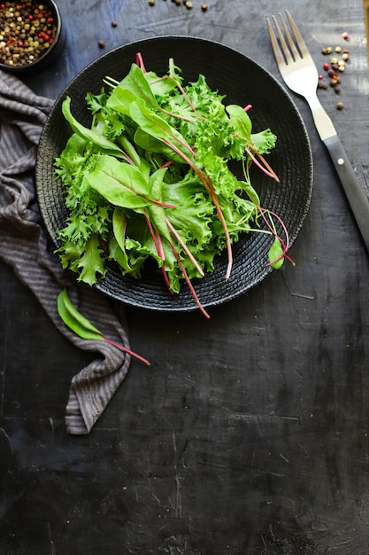 Ensalada saludable mezcla de hojas de ensalada micro verdes porciones