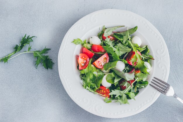 Ensalada saludable con tomates cherry, espinacas y mozzarella