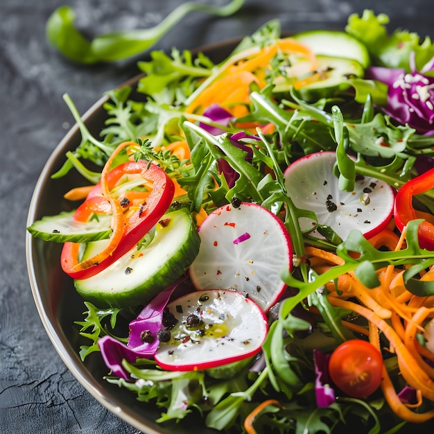 Foto ensalada saludable de verduras y verduras frescas ingredientes frescos alimentos sostenibles dieta saludable