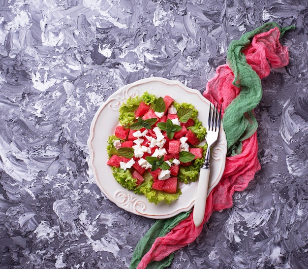 Ensalada de sandía y queso feta.