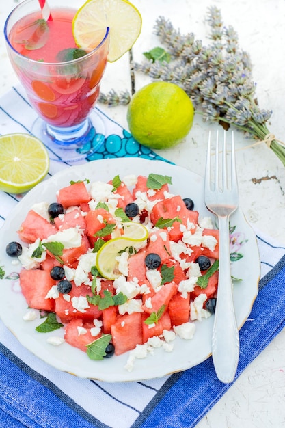 Ensalada de sandía y queso