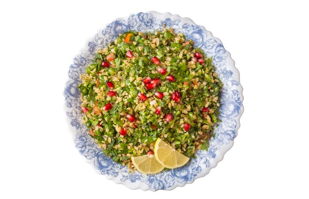 Foto la ensalada tabbouleh es un plato tradicional de oriente medio o árabe ensalada vegetariana con perejil menta bulgur tomate nombre turco tabule salatasi