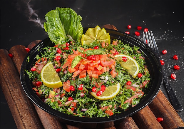 Ensalada tabulé. Plato oriental con semillas de granada