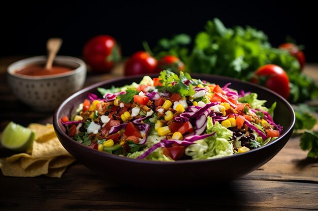 Foto ensalada de taco con aderezo de vinagre de lima