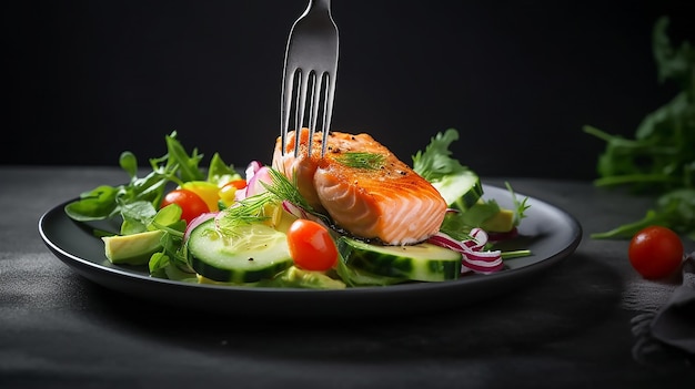 Ensalada tibia con filete de salmón