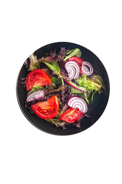 ensalada de tomate cebolla fresca comida de lechuga plato de verduras comida en la mesa espacio de copia fondo de comida