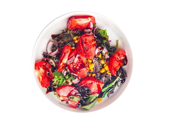 ensalada de tomate cebolla fresca comida de lechuga plato de verduras comida en la mesa espacio de copia fondo de comida