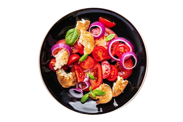 ensalada de tomate pan panzanella, cebolla comida vegetal comida merienda en la mesa espacio de copia comida
