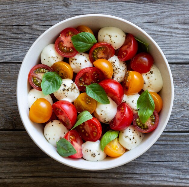 Ensalada con tomates mozzarella y albahaca Alimentación saludable Comida vegetariana