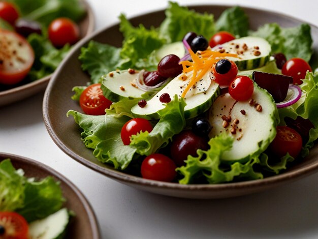 una ensalada con tomates de pepino y pepino