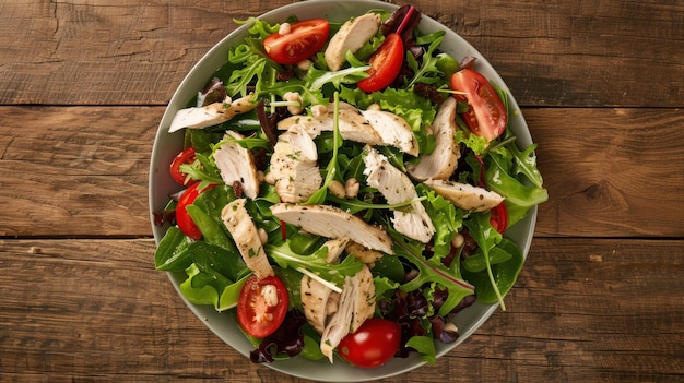 una ensalada con tomates de pollo y lechuga